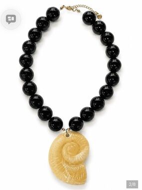 mayamar Black Bead Necklace with Shell Pendant new in dust bag